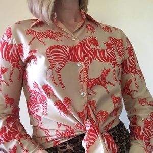 Zebra Print Button Up Blouse